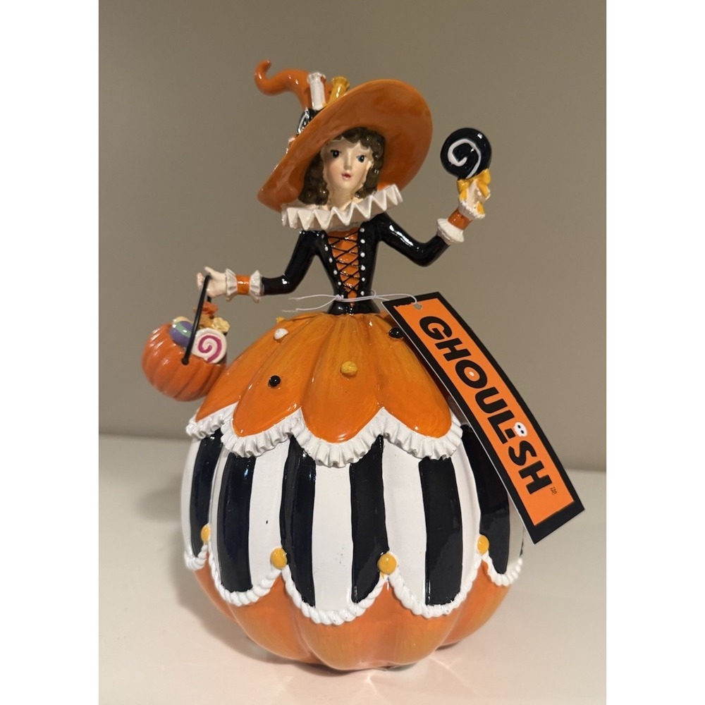 Candy Witch Girl Pumpkin Figurine New Ghoulish Orange Black Halloween
